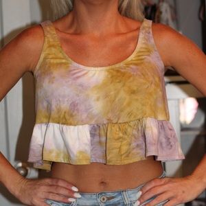 Vestique purple tie dye peplum ruffle crop top